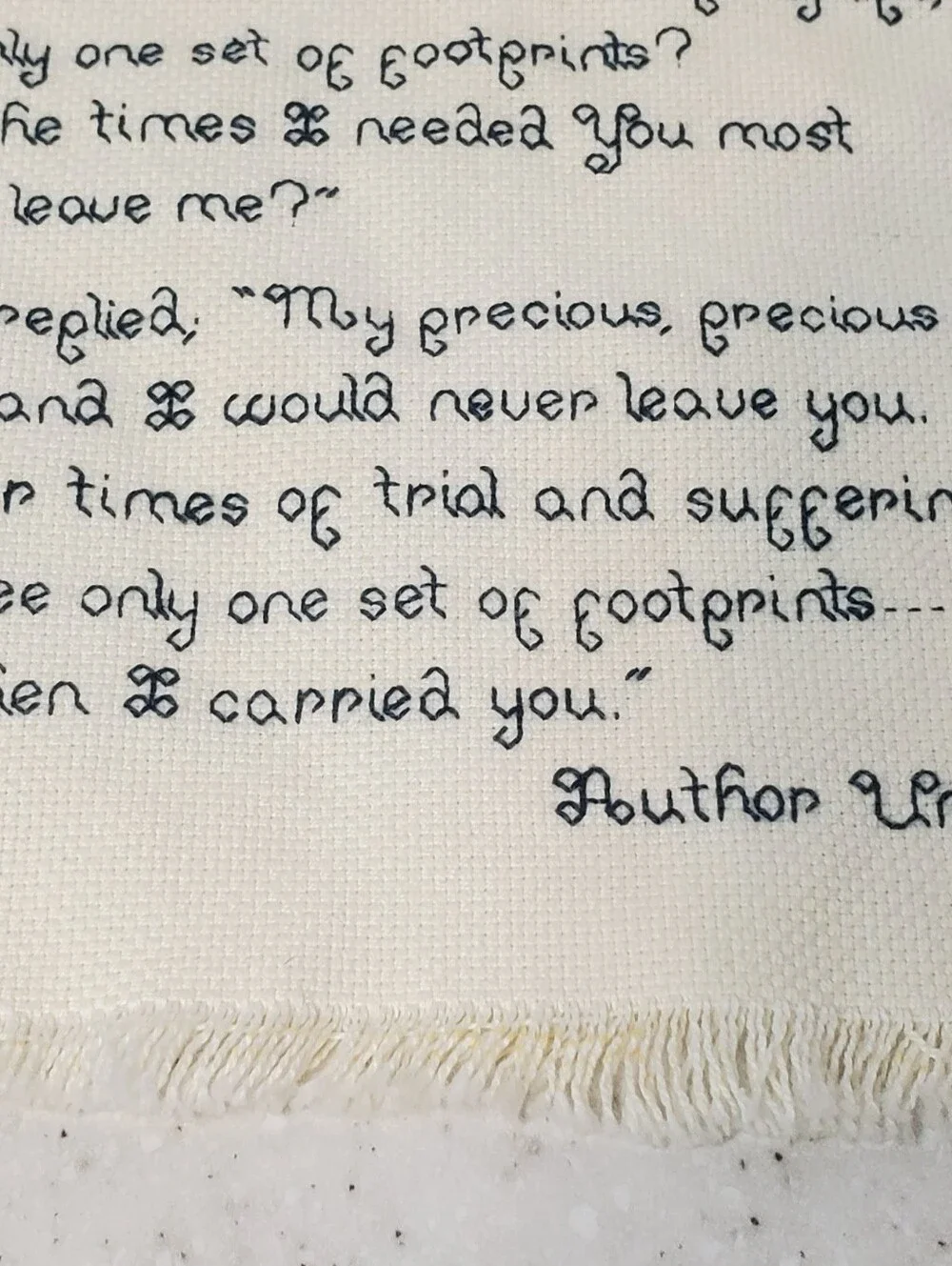 Vintage Footprints in the Sand Cross Stitch Needlepoint Poem Fringed Unframed 11
